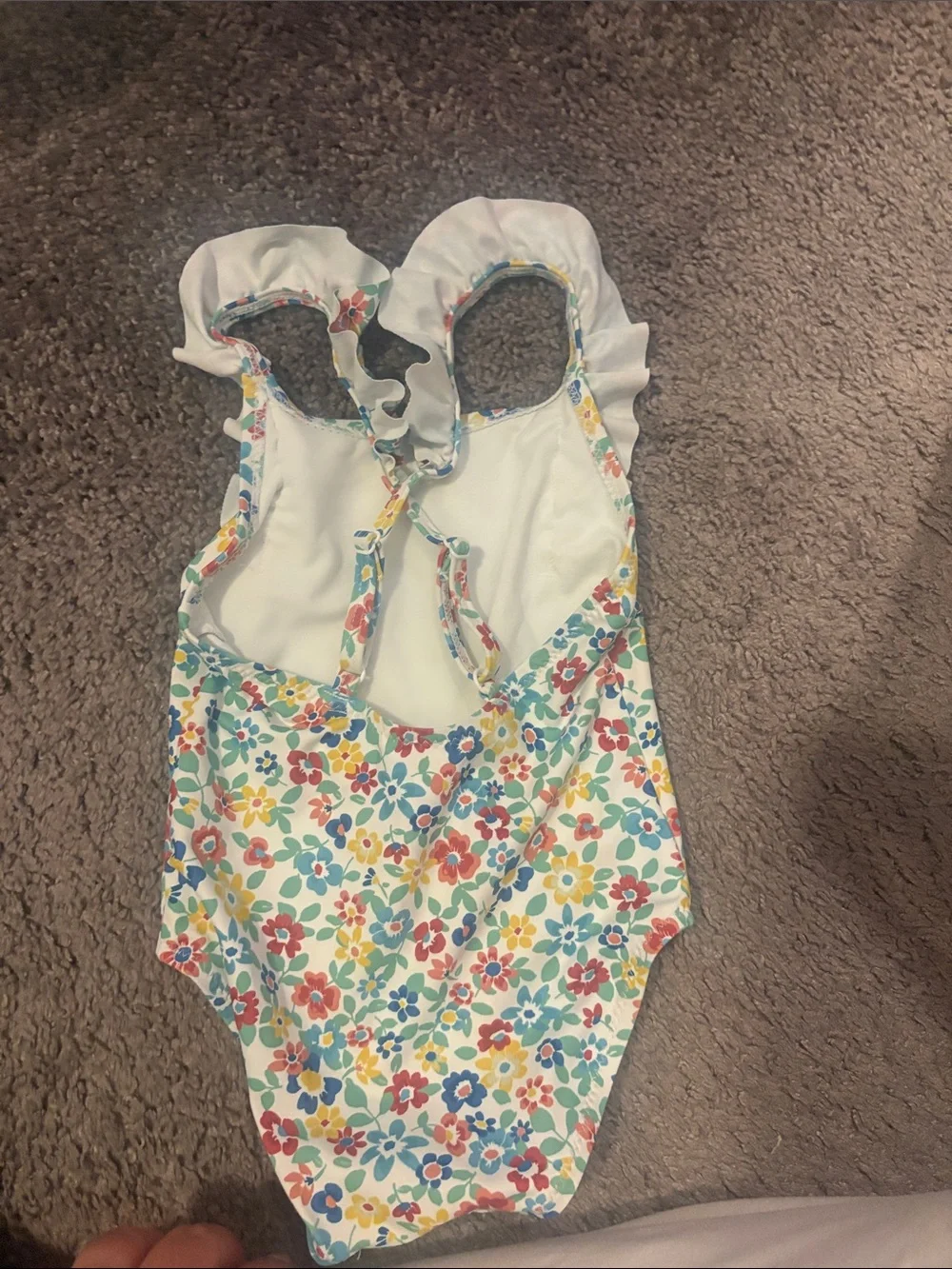 Zara White Floral One-Piece Swimsuit with Red, Blue and Yellow Flowers